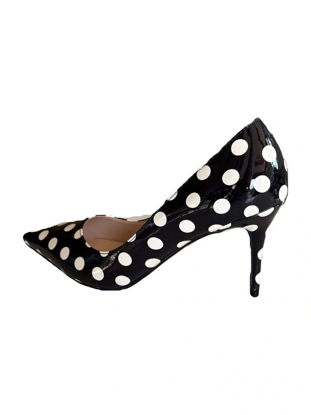 Patent Leather Black & White Polka Dot Heels 8